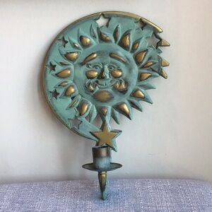 Vintage Celestial Sun Stars Wall Mount Candle Sconce Holder 1990s
